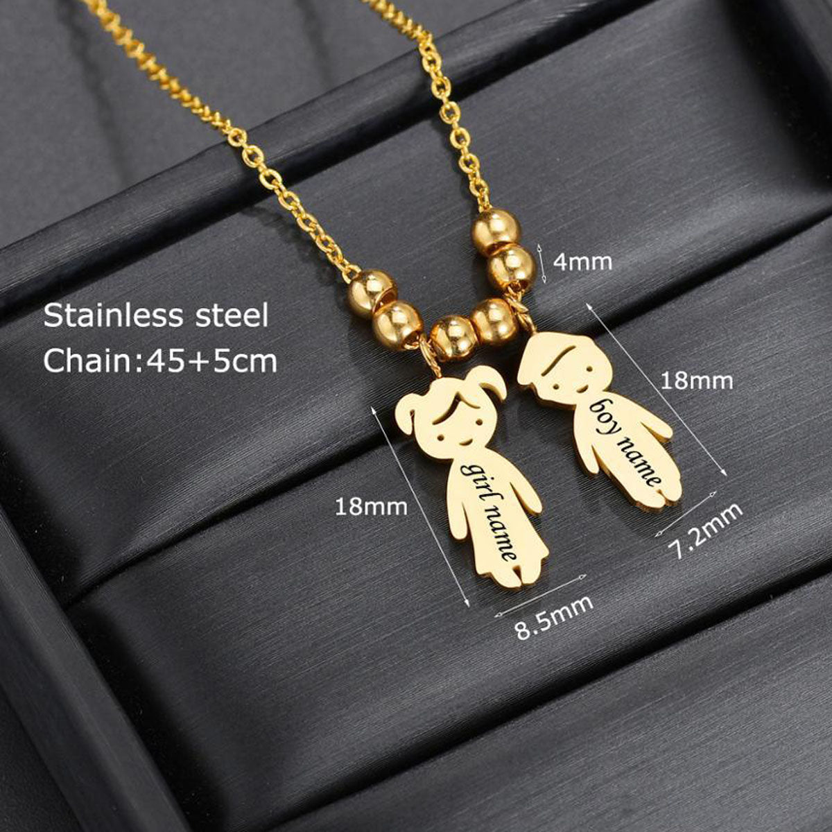 Custom gold family necklace with kid silhouette and dog paw charm pet lover jewelry