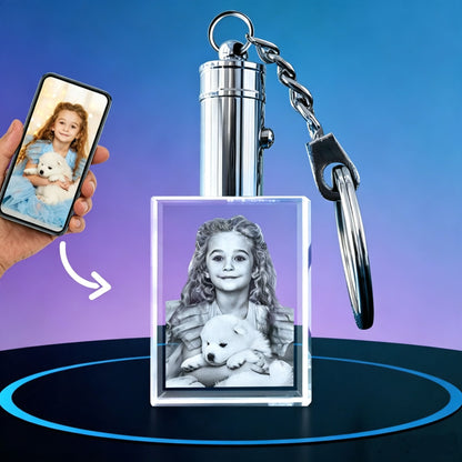 Personalized Child & Pet Photo Engraved Crystal Cube Urn Memorial Keychain