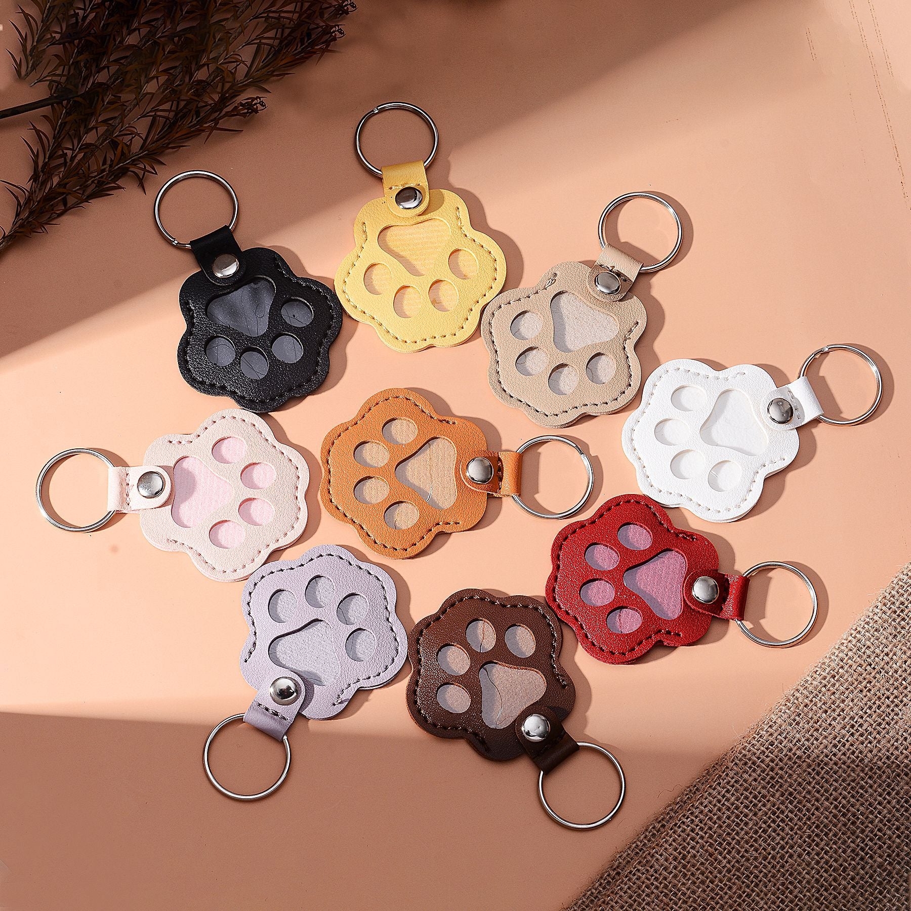 Paw Print PU Leather Pet Keychain, Custom Engraving Blanks