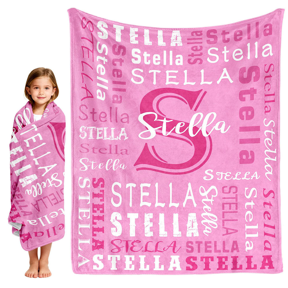 Pink custom name initial throw blanket teen girls personalized gift