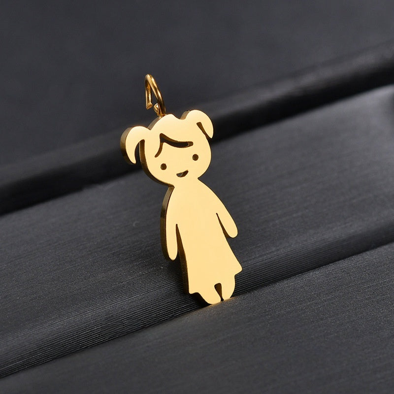 Dainty gold little girl silhouette custom engraving pendant for mom family necklace