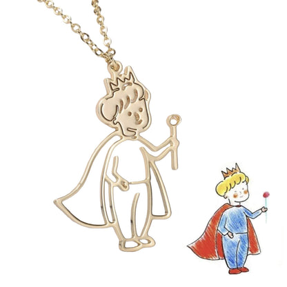 Gold Custom Little Prince Kid Drawing Outline Necklace Personalized Hand Sketch Stainless Steel Dainty Cable Pendant Mom Sentimental Keepsake Jewelry