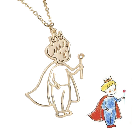 Gold Custom Little Prince Kid Drawing Outline Necklace Personalized Hand Sketch Stainless Steel Dainty Cable Pendant Mom Sentimental Keepsake Jewelry