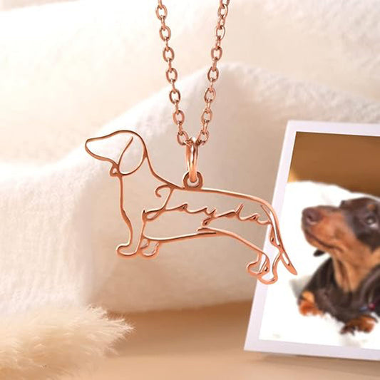 Rose Gold Custom Dachshund Name Necklace Personalized Dog Breed Silhouette Pet Memorial Jewelry For Dog Mom