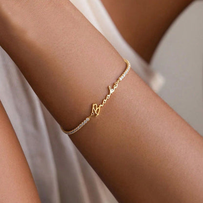 Adjustable personalized script name tennis bracelet daily wear