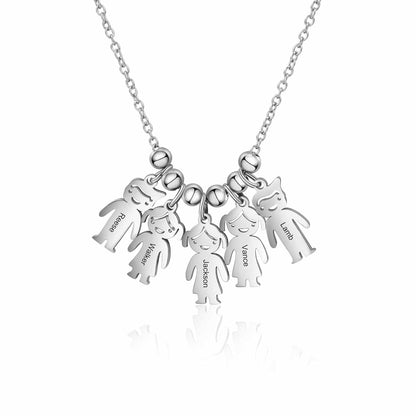 Minimalist silver personalized kids silhouette necklace custom family pendant for grandma