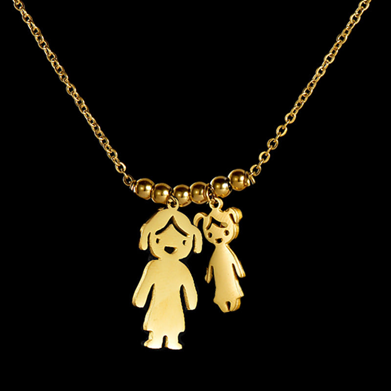 Mom and girl silhouette custom gold necklace sentimental family keepsake pendant