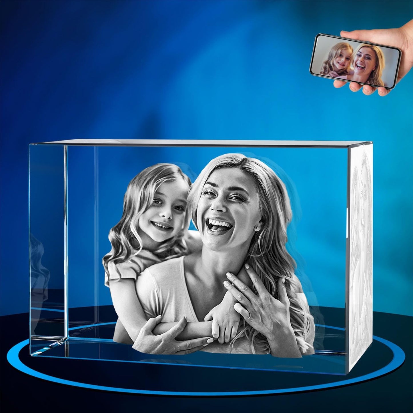 Personalized Mother Daughter Photo 3D Crystal Cube Keepsake Ornament