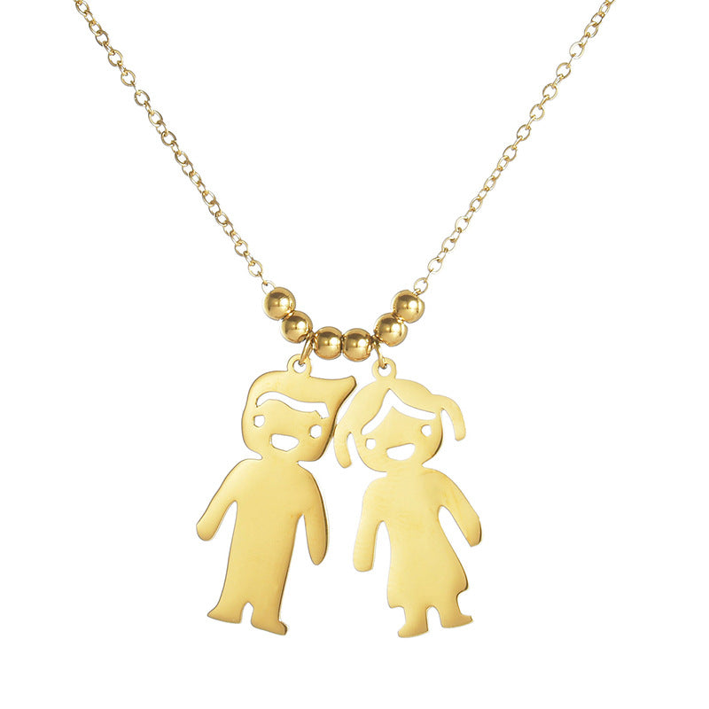 Mom&dad silhouette custom gold necklace personalized children figure pendant for mom