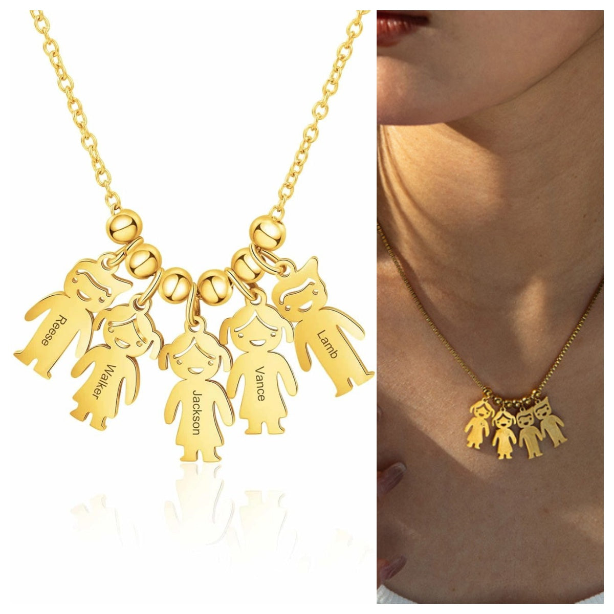 custom family silhouette necklace stacked kid figure charms dainty mom jewelry