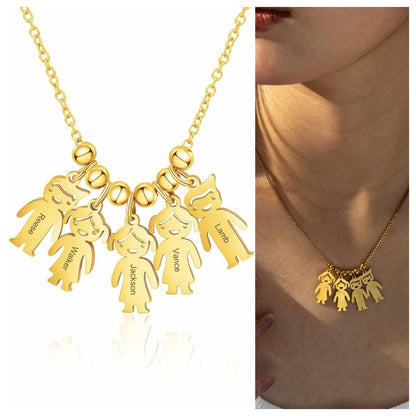 custom family silhouette necklace stacked kid figure charms dainty mom jewelry