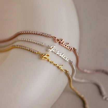 Gold silver rose gold custom name tennis bracelet collection