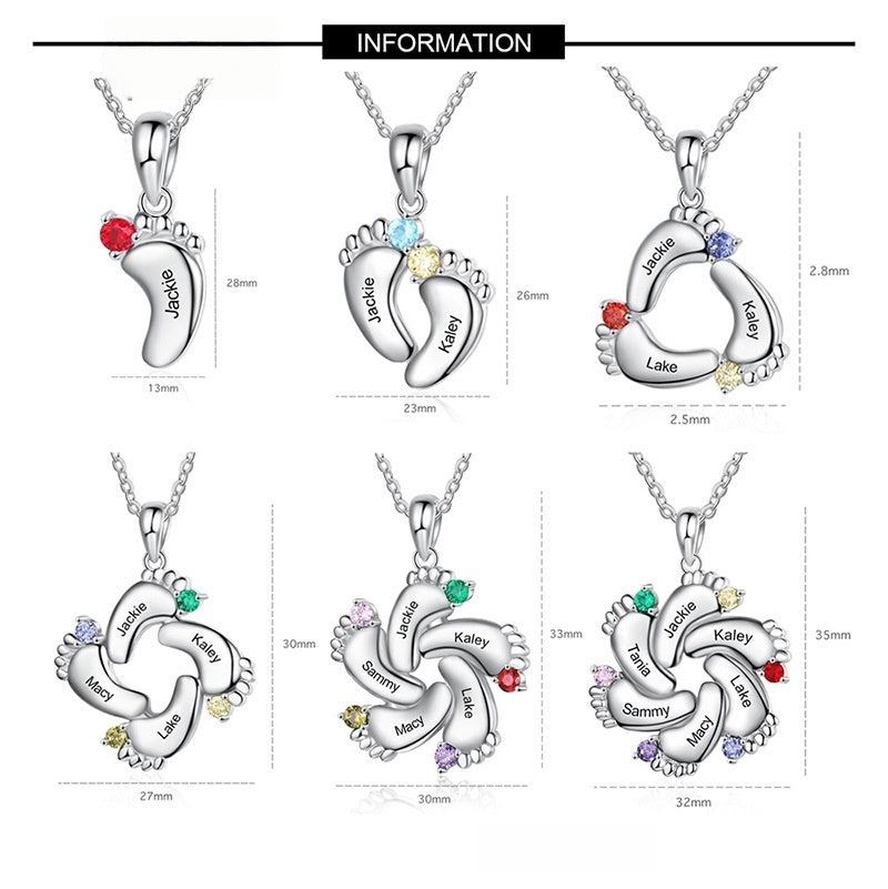 Structural schematic drawing of multiple hollow combined footprint pendants made of brass with colorful birthstone zircon