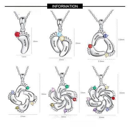 Structural schematic drawing of multiple hollow combined footprint pendants made of brass with colorful birthstone zircon