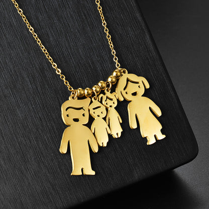 Multiple children silhouette custom family necklace gold engraved kid charms mom jewelry