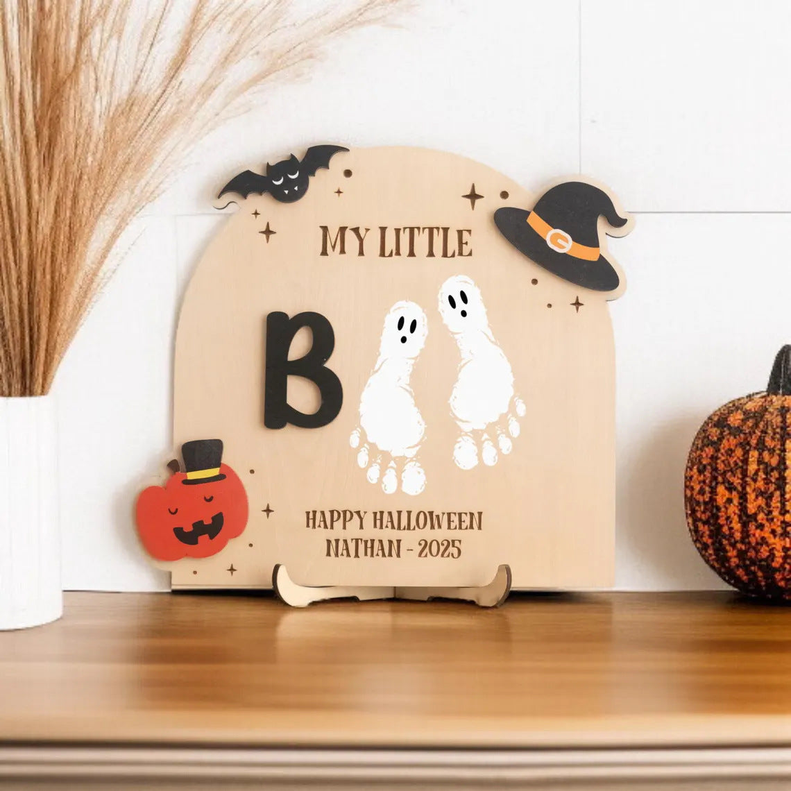 My Little Boo ghost footprint wooden sign baby
