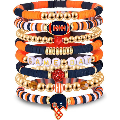 Orange Black Game Day Beaded Bracelet Stack, 8Pcs Sports Fan Bracelets