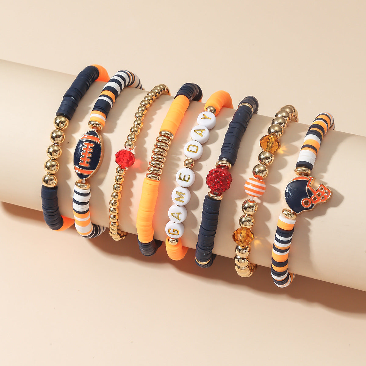 Orange Brown Multi Team Color Game Day Bracelet Stack for Football Sports Fans