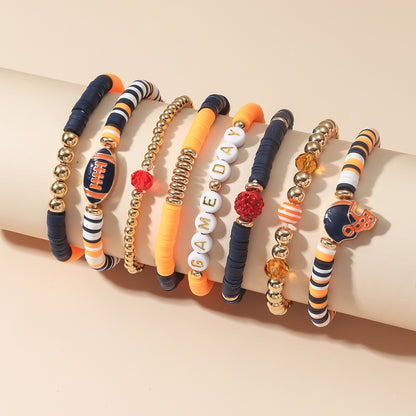 Orange Brown Multi Team Color Game Day Bracelet Stack for Football Sports Fans