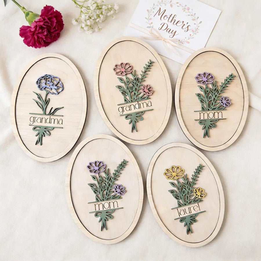 Personalized floral oval wood name plaque farmhouse wall decor