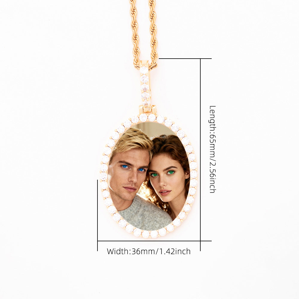 Size & Length Parameter Chart Brass Pave CZ Oval Custom Photo Pendant Necklace Dimension Reference Diagram