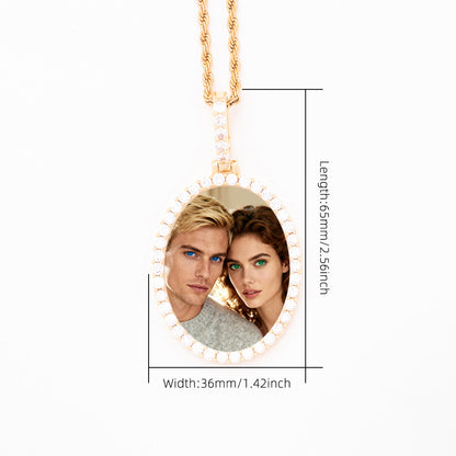 Size & Length Parameter Chart Brass Pave CZ Oval Custom Photo Pendant Necklace Dimension Reference Diagram