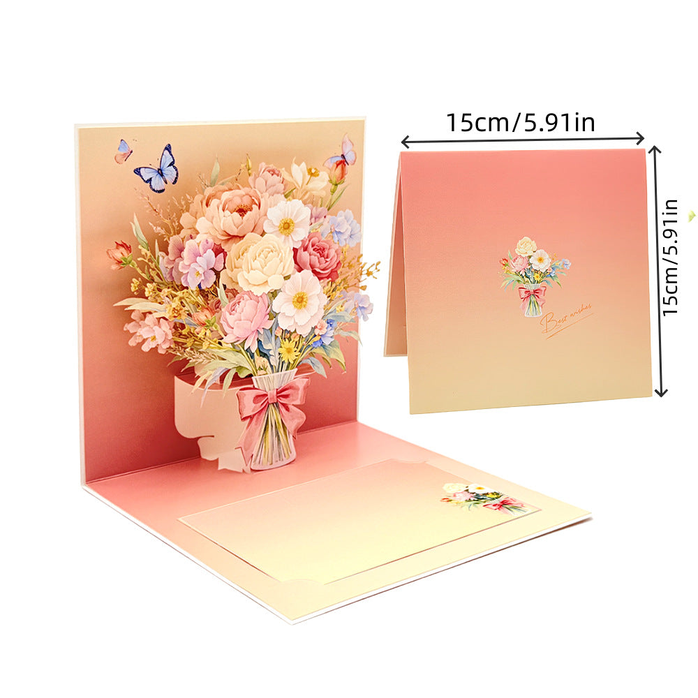 Peach flower bouquet 3D pop up card size specification chart