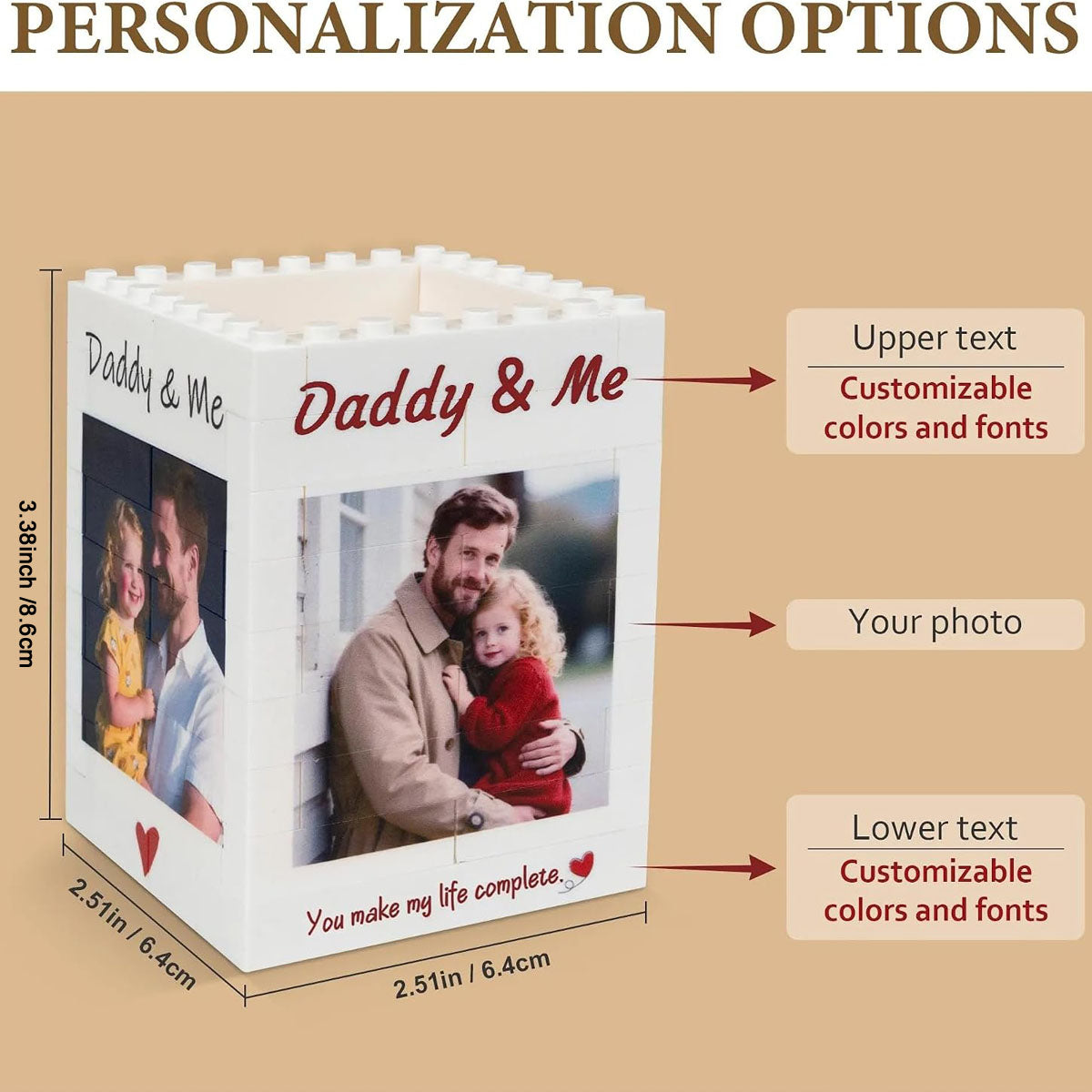 Daddy and me pen holder custom personalization options chart