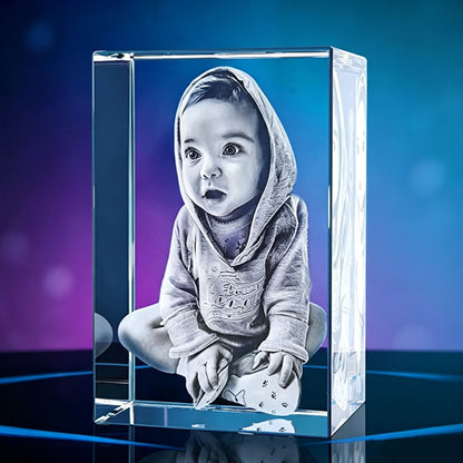 Personalized 3D Laser Engraved Baby Photo Crystal Cube Keepsake