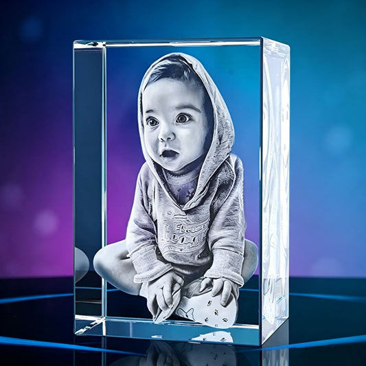 Personalized 3D Laser Engraved Baby Photo Crystal Cube Keepsake