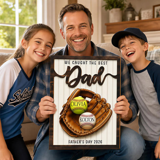 Custom Name Baseball Dad Wooden Frame Sign
