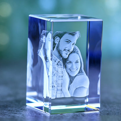 Custom Couple Portrait 3D Inner Engraved Crystal Block Decor