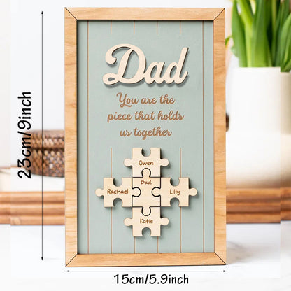 Custom Dad Puzzle Wooden Plaque Personalized Family Name Farmhouse Home Decor
