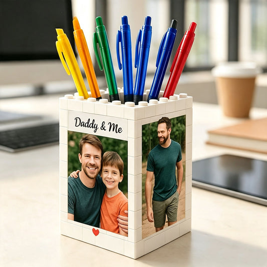 Custom Daddy & Me Photo Block Pen Holder Father Day Gift