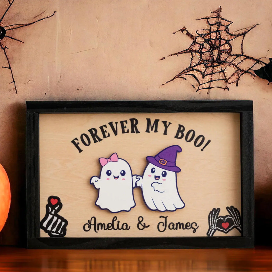 personalized ghost couple framed wooden sign custom names romantic Halloween decor