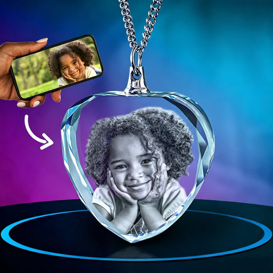 Custom Heart Crystal Photo Necklace Personalized Baby Memory Pendant