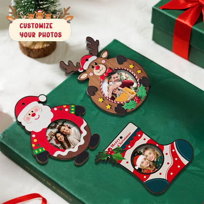 Personalized Photo Wooden Christmas Ornament Flat Lay, Custom Picture Xmas Keepsake Gift