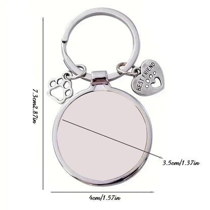 Size measurement chart for custom round pet photo keychain metal key ring dimension guide