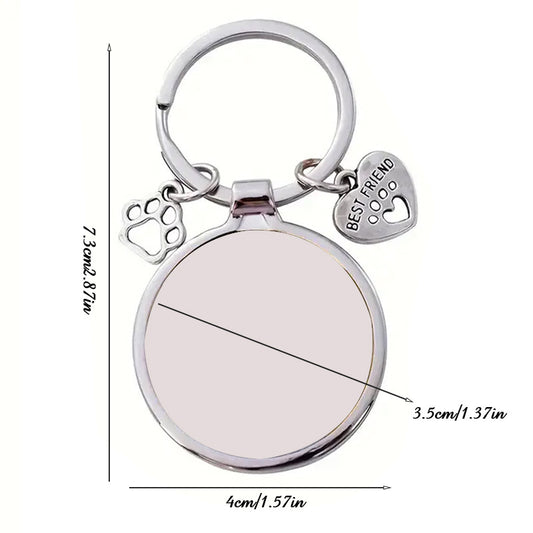 Size measurement chart for custom round pet photo keychain metal key ring dimension guide