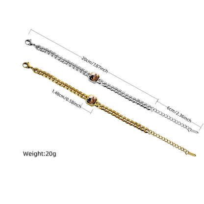 Dimension schematic diagram for gold and silver stainless steel personalized photo cuban bracelet