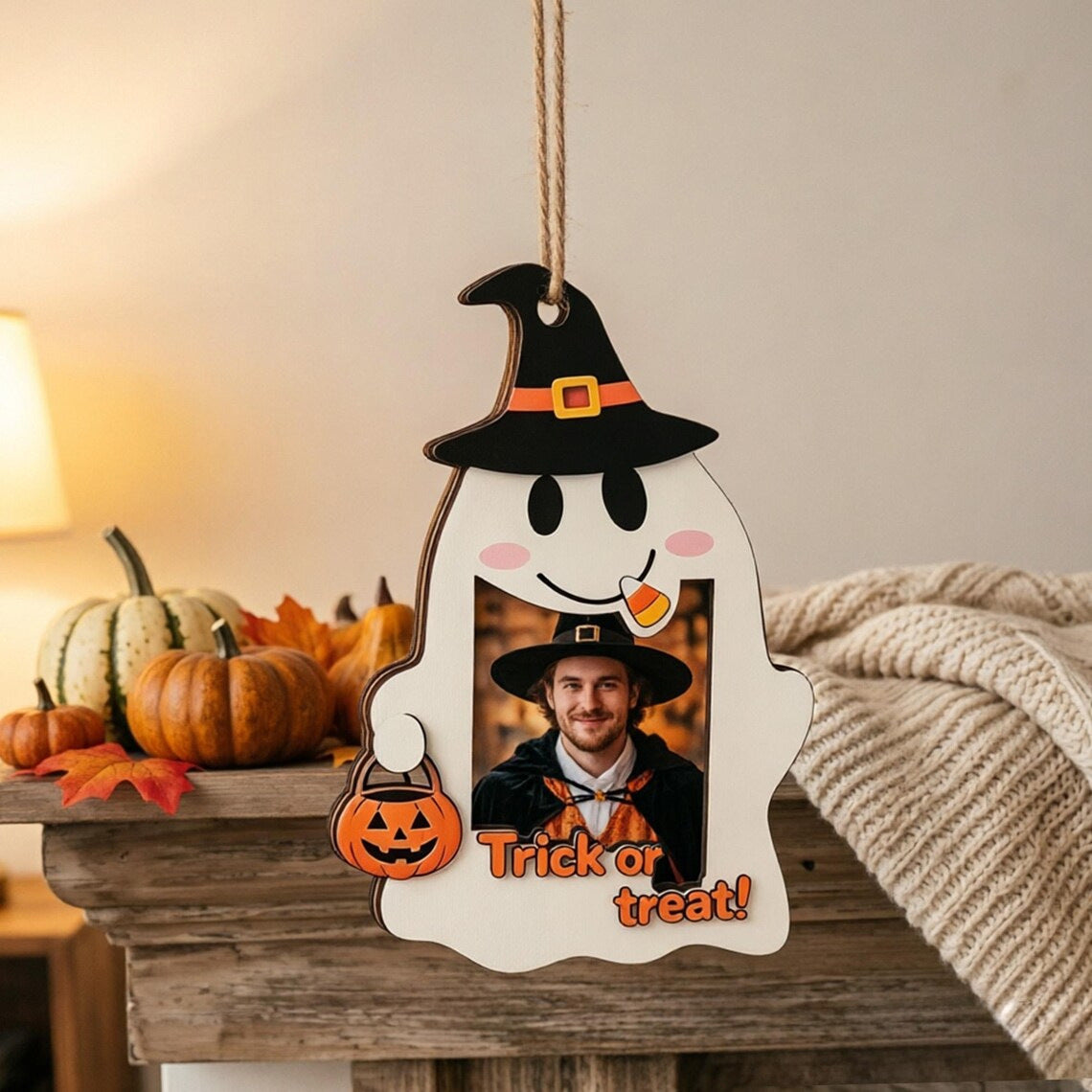 Custom photo ghost wooden hanging