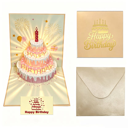 3D Pop Up Pink Birthday Cake Greeting Card