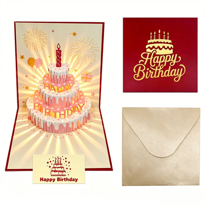 Pink Cream Cake Pop Up Birthday Card Gold Cover