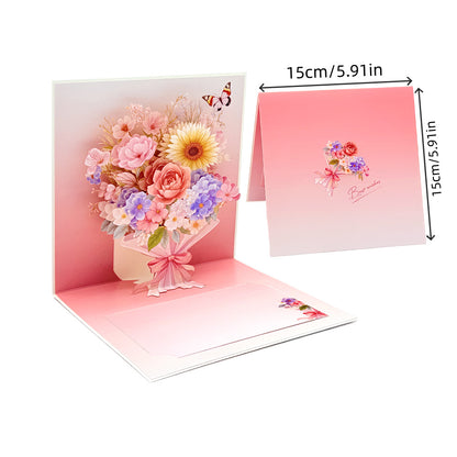 Pink flower vase pop up greeting card dimension measurement diagram