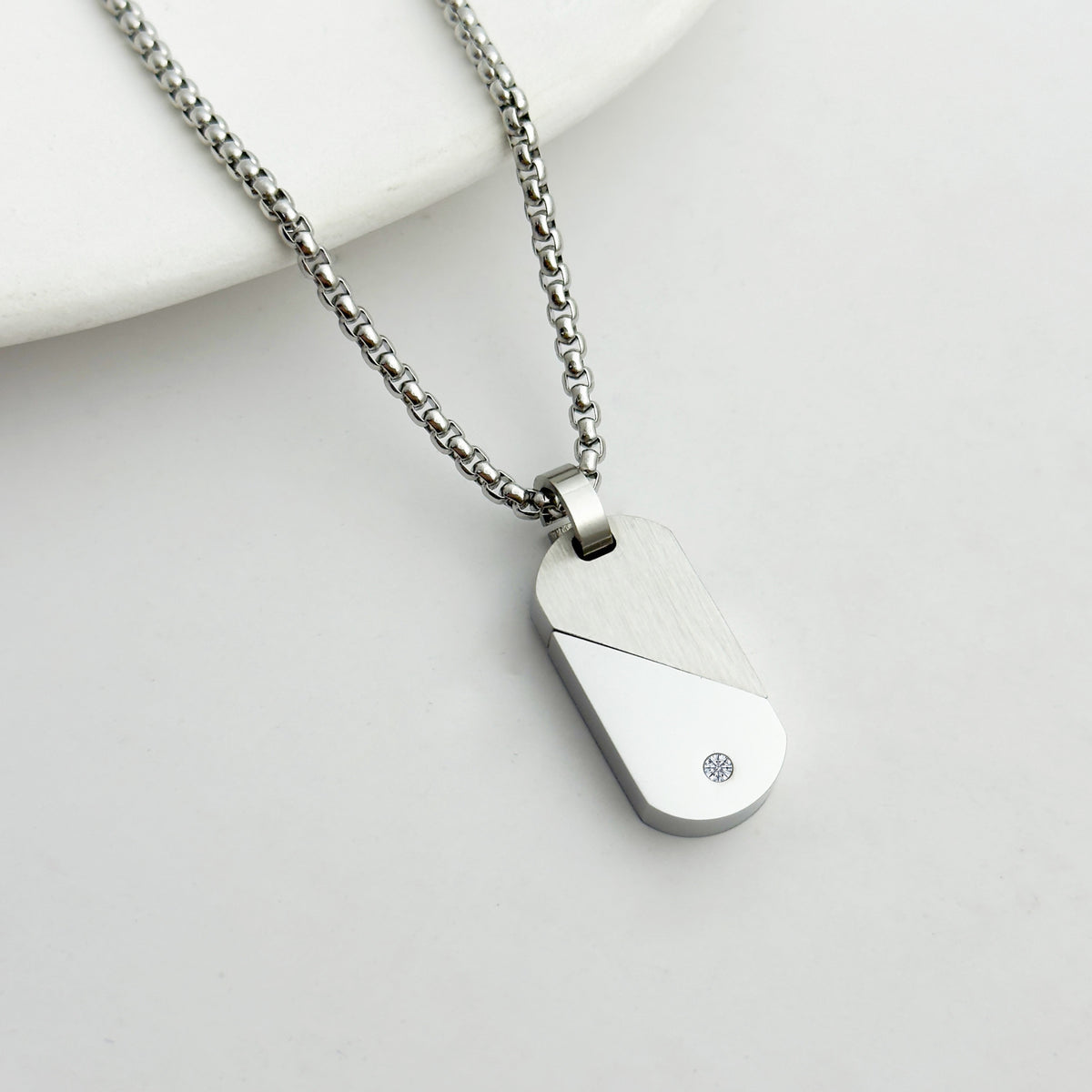 Single Plain Silver Two Tone Split Heart Dog Tag Blank Pendant Personalized Engraving Couple Matching Necklace