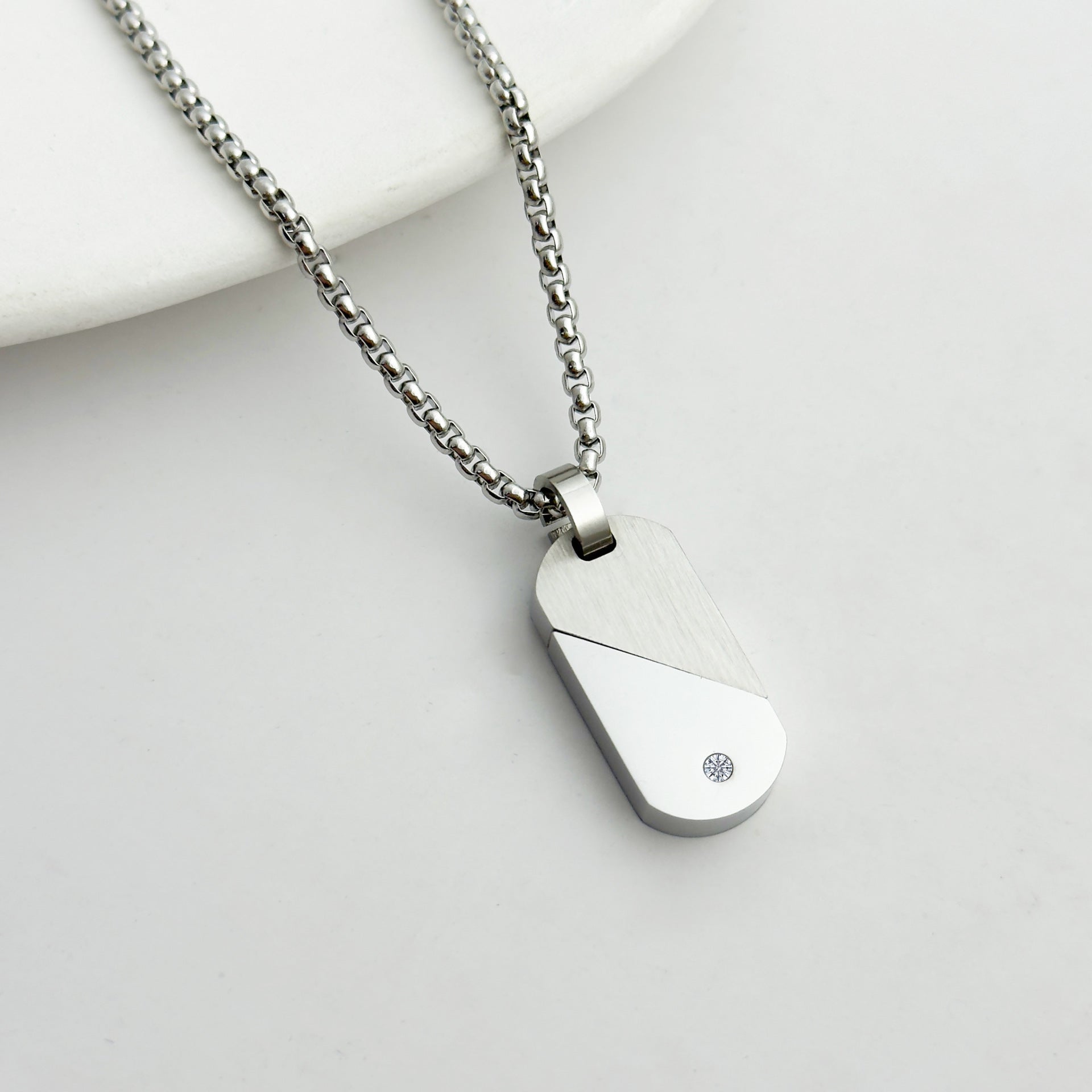 Single Plain Silver Two Tone Split Heart Dog Tag Blank Pendant Personalized Engraving Couple Matching Necklace