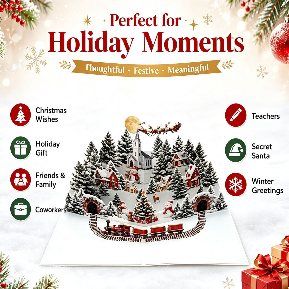Christmas village pop up greeting card ideal gift for family, coworkers, secret santa