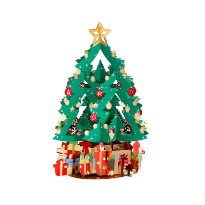 Green 3D Christmas tree pop up holiday greeting card full view