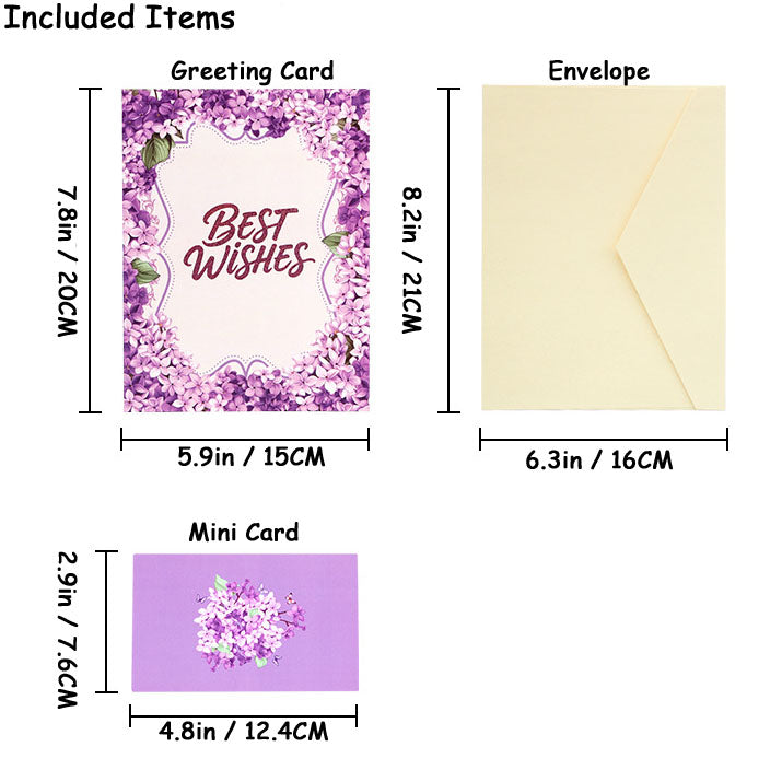 Package included items size chart, pop up greeting card