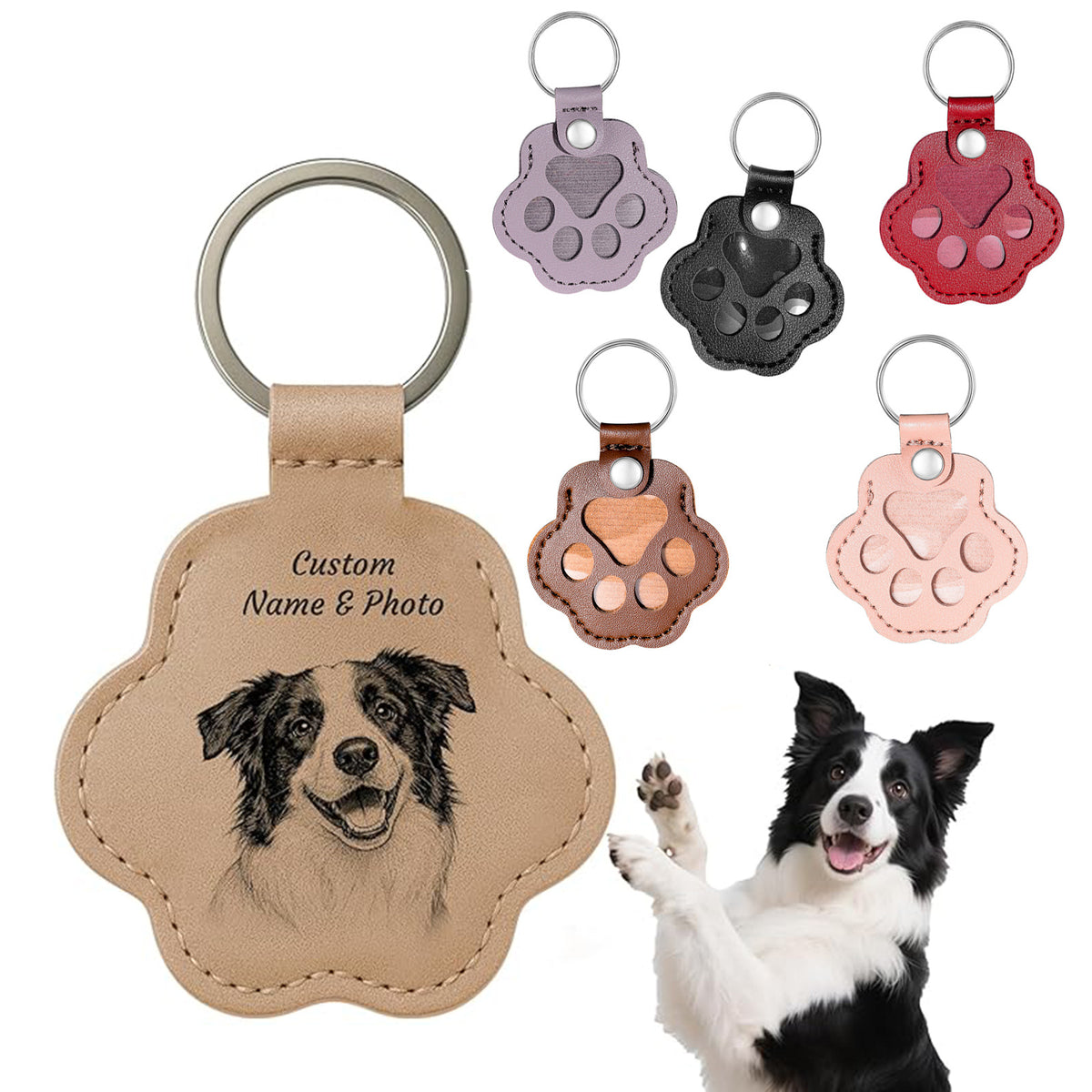 Print PU Leather Pet Memorial Keychain, DIY Engravable Keyring